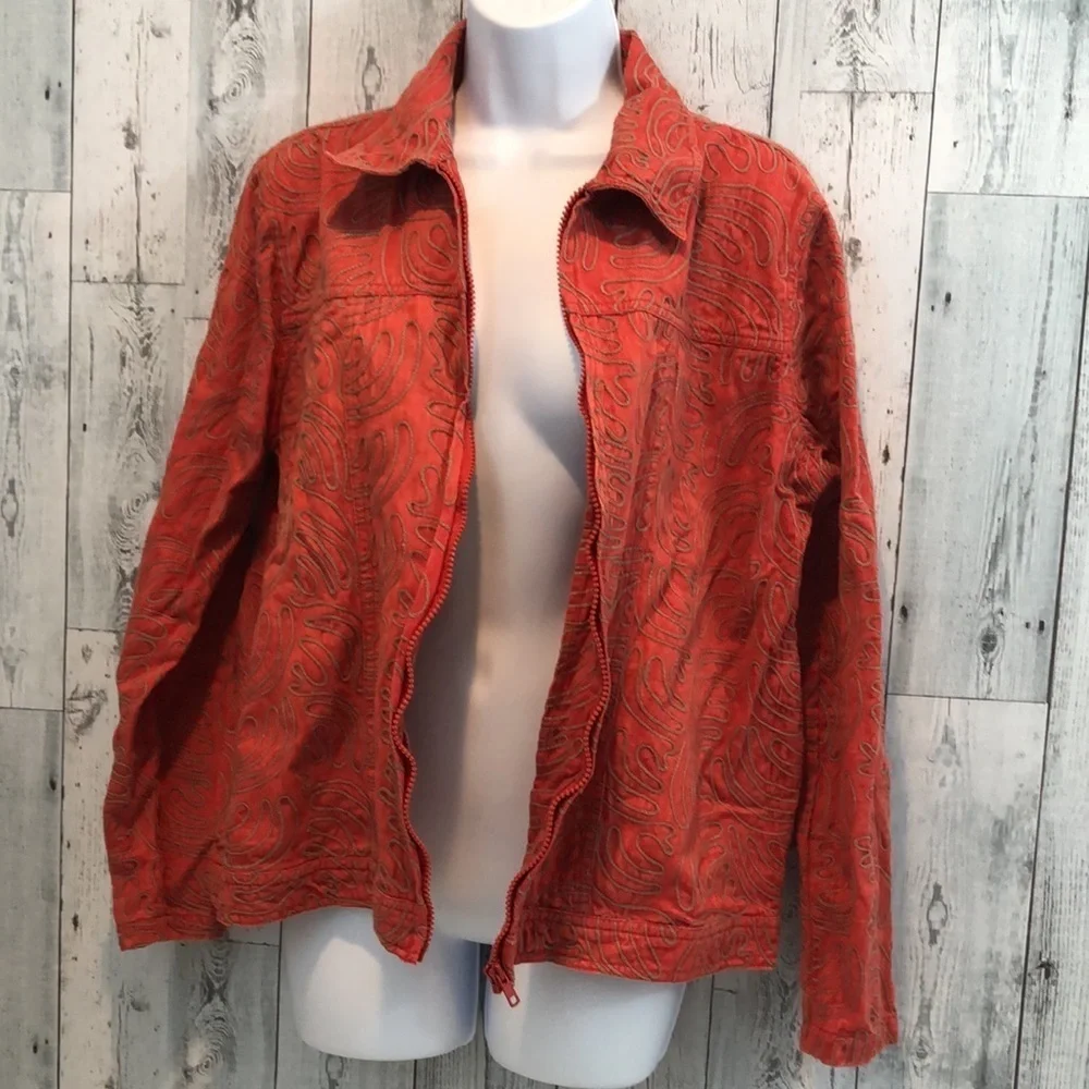 Tantrums Full Zipper Rustic Red Stitch Design Jacket Large - Picture 3 of 9